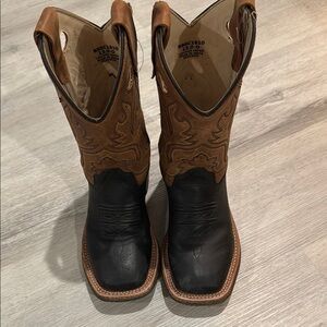 Black and Brown Western Cowboy Boots with Square Toe
